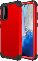 Voor Galaxy S20 pc + siliconen driedelige anti-drop mobiele telefoon bescherming bback cover (rood)