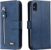 Voor iPhone XS / X rits horizontale flip lederen tas met portemonnee en houder en kaartsleuven (blauw)