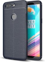 Voor OnePlus 5T Litchi Texture Soft TPU beschermende achterkant van de behuizing (marineblauw)