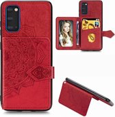 Voor Galaxy S20 Mandala reliÃ«f magnetisch doek PU + TPU + PC-hoesje met houder & kaartsleuven & portemonnee & fotolijst & riem (rood)