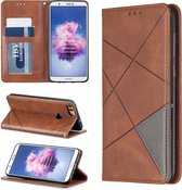 Ruit textuur horizontale flip magnetische lederen tas met houder en kaartsleuven voor Huawei P Smart (geniet van 7S) (bruin)