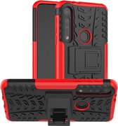 Voor Motorola G8 Play Tyre Texture Shockproof TPU + PC beschermhoes met houder (rood)