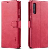 Voor Galaxy A50 LC.IMEEKE kalfsleer, horizontaal flip lederen tas, met houder en kaartsleuven en portemonnee (roze rood)