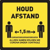 Waarschuwingssticker - Houd Afstand - vierkant - 400 x 400 mm - vloersticker - antislip - COVID-19 - Corona