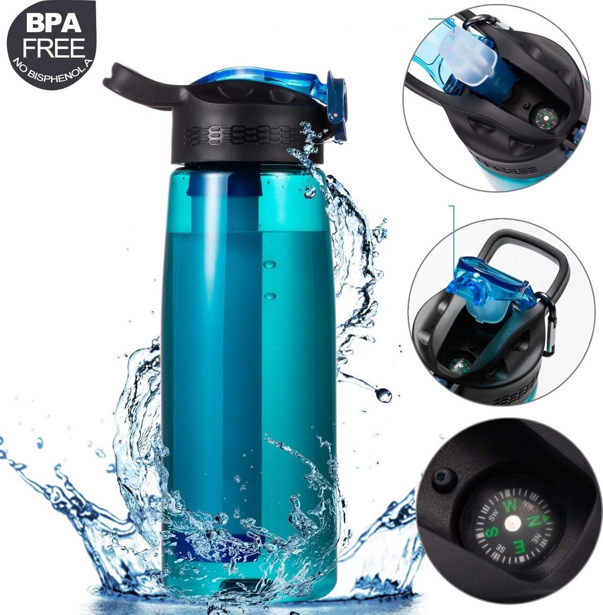 Premium Personal Water Filter Bottle 0,65L - Duurzaam Waterfilterfles -  Waterfles -... | bol.com
