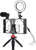 Picca 4 in 1 Tripod - Vlog set – Microfoon – Ringlamp – Camera Statief - Rood