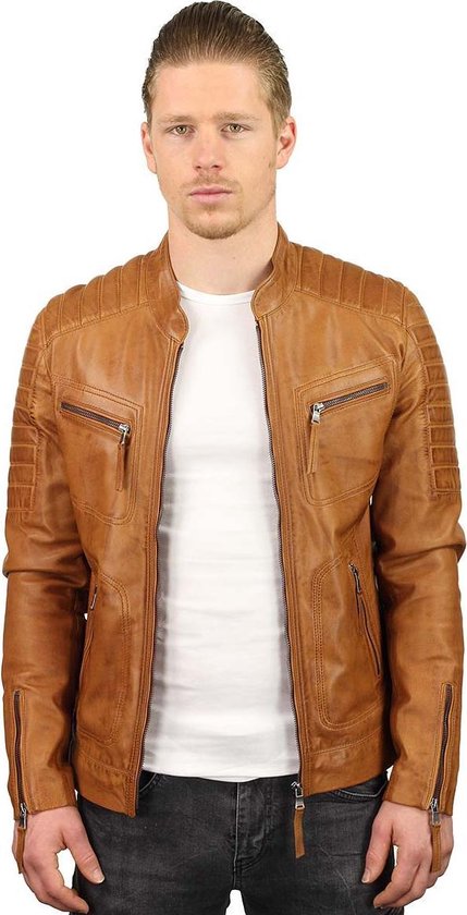 Versano Newark Leren Heren Bikerjack Heren Jack L - Cognac