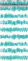 ESTAhome behang horizontale tie-dye shibori strepen intens turquoise