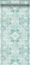 Krijtverf texture vliesbehang oosters ibiza marrakech kelim tapijt vergrijsd licht pastel mint groen - 148658 ESTAhome