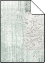 Proefstaal ESTAhome behang Marrakech kelim patchwork tapijt vergrijsd mintgroen - 148650 - 26,5 x 21 cm