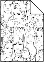 Proefstaal ESTAhome behangpapier gezichten meisjes zwart en wit - 138867 - 26,5 x 21 cm