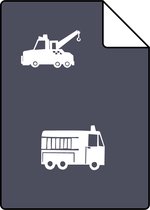 Proefstaal ESTAhome behangpapier auto's, brandweerauto's, helikopters en kranen donkerblauw - 138916 - 26,5 x 21 cm
