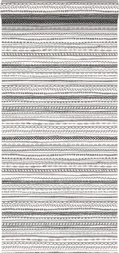 ESTAhome behang kanten linten zwart en wit - 138841 - 0,53 x 10,05 m