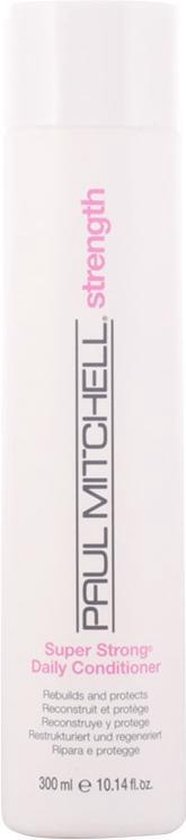 Witte fles Paul Mitchell Super Strong Daily Conditioner 300 ml met roze tekst.