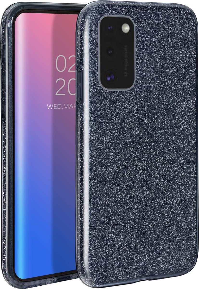 HB Hoesje Geschikt voor Samsung Galaxy A41 - Zwart - Glitter Back Cover