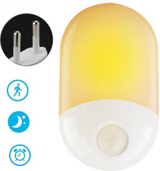 Nachtlampje met bewegingssensor - plug-in/stopcontact – Werkt op stroom – Warmlicht – Lichtsensor - Bewegingssensor - Voor in de baby/kinder kamer