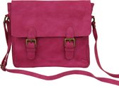 AmbraModa NL603 - Kleine Italiaanse crossbodytas schoudertas van zacht leer - Fuxia