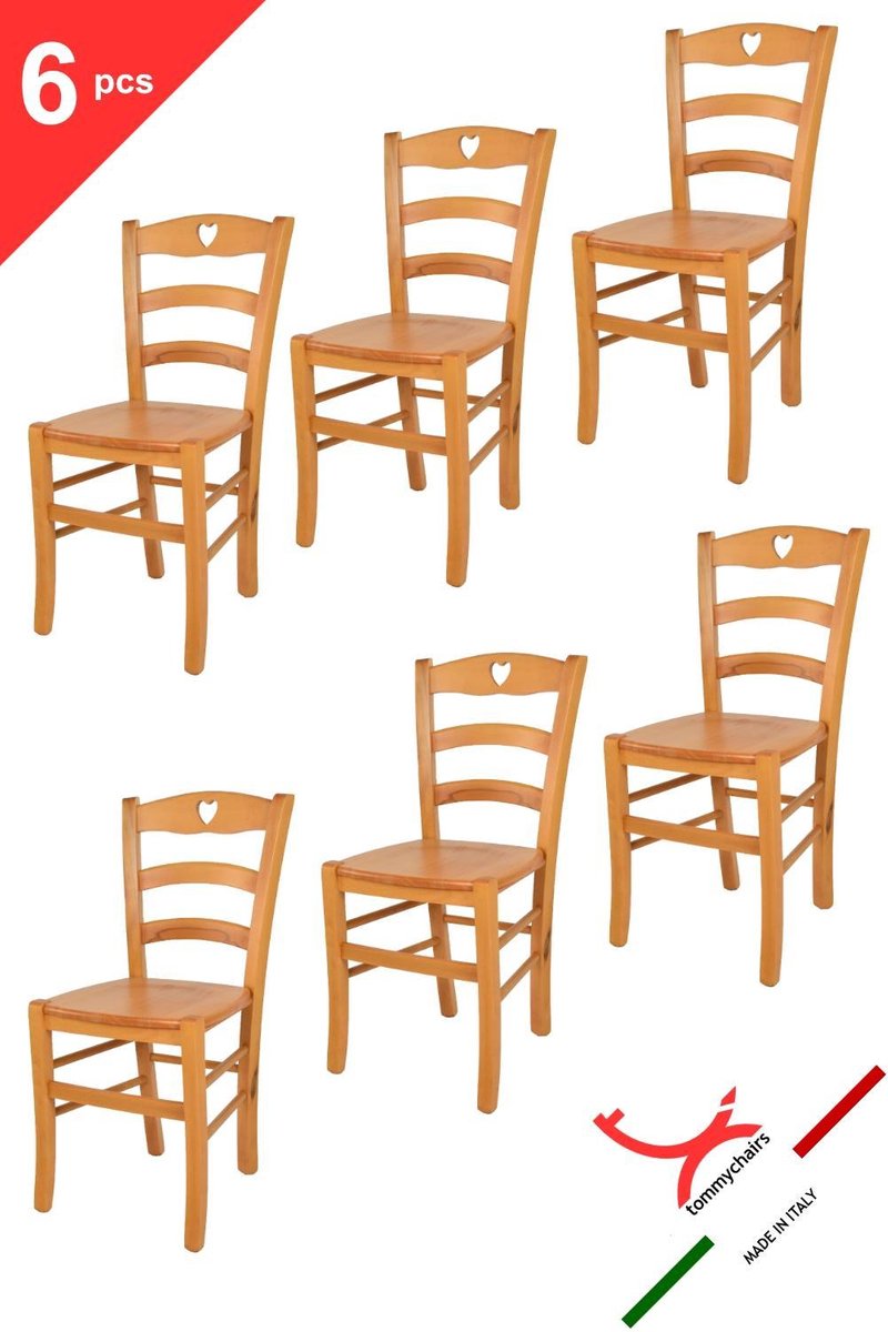 Tommychairs Cuore - Eetkamerstoelen - Set van 6 - Bruin - Hout