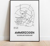 Ammerzoden city poster, A3 (30x40 cm) met lijst, plattegrond poster, woonplaatsposter, woonposter