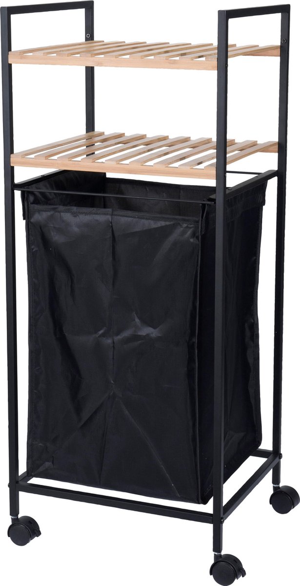 Goedkoopste Staande Wasmand 33x34x79 cm 50 liter - zwart/bamboe