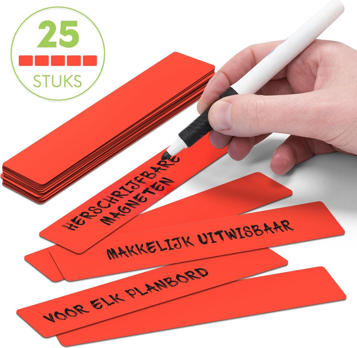 25 Whiteboard Magneten Balk 15 x 2,5 cm Rood - Herschrijfbaar