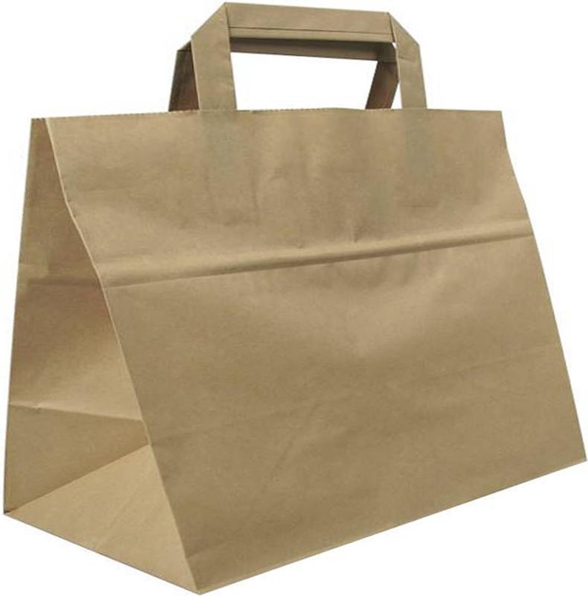Take Away Papieren Tassen - 32+18x26 cm - Bruin FSC Kraft - Platte Grepen - 50 stuks – Snacktassen voor afhaalmaaltijden