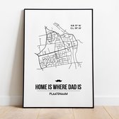 Vaderdag city poster, A3-formaat (30x40 cm) met lijst, plattegrond poster, woonplaatsposter, woonposter