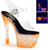 Pleaser Sandaal met enkelband, Paaldans schoenen -37 Shoes- CRYSTALIZE-308PS Paaldans schoenen Oranje/Transparant