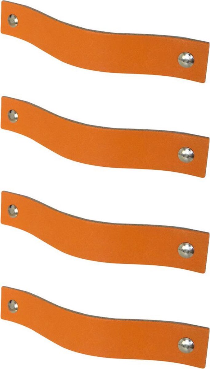 4x Leren handgrepen 'platte greep' - maat S (15,8 x 2,5 cm) - ORANJE - incl. 3 kleuren schroefjes (handgreepjes - leren grepen - greepjes - leren lusjes)