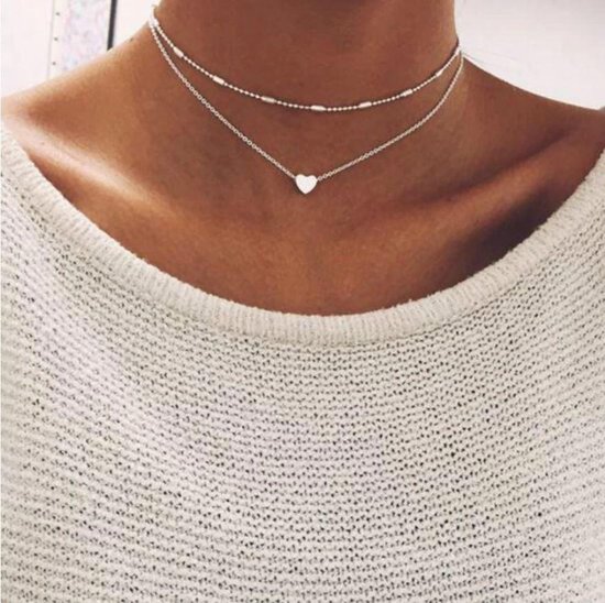 gespannen Ongehoorzaamheid Bondgenoot Layer Ketting met Hartje - Decolleté Choker Collier - Zilver kleur - 38 cm  - 1 stuks | bol.com