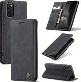 Samsung Galaxy S20 zacht vintage hoesje / case met 2 kaarthouders en geldsleuf zwart