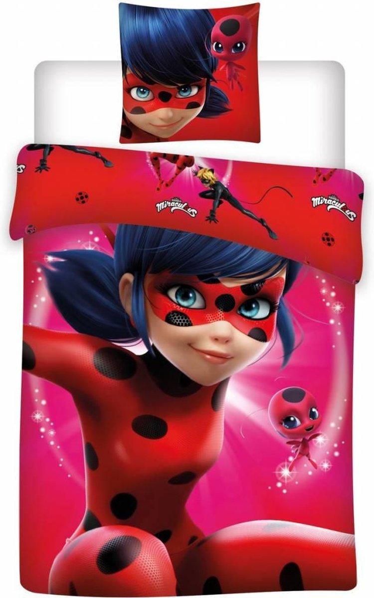 Miraculous Ladybug - Jump - Dekbedovertrek - Eenpersoons - 140 x 200 cm - Rood