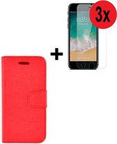 iPhone SE (2020) hoes wallet bookcase hoesje Cover P rood + 3x Tempered Gehard Glas / Glazen screenprotector (3 stuks) Pearlycase