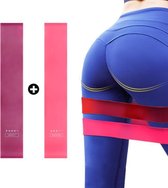 Mind & Fit - resistance band - weerstandsbanden set - extra sterk - roze - 2 stuks - beginners/gevorderden - gratis opbergzakje