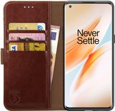 Rosso Element Book Case Wallet Hoesje Geschikt voor OnePlus 8 Pro | Portemonnee | 3 Pasjes | Magneetsluiting | Stand Functie | Bruin