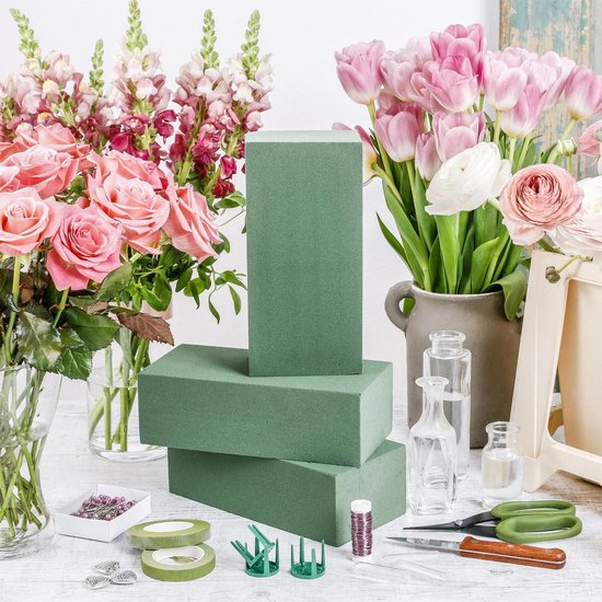Blocs Mousse Arrangement Fleurs Lot De 4 Blocs De Mousse Florale Humide - 22.5x10.3x6.5 Cm, Pour Arrangements Fleurs Fraîches Et Artificielles Bloc Mousse Florale Humide