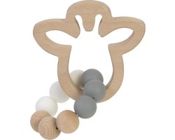 BAMBAM Eco-vriendelijk houten Bijtring Giraffe - Wit - Baby cadeau