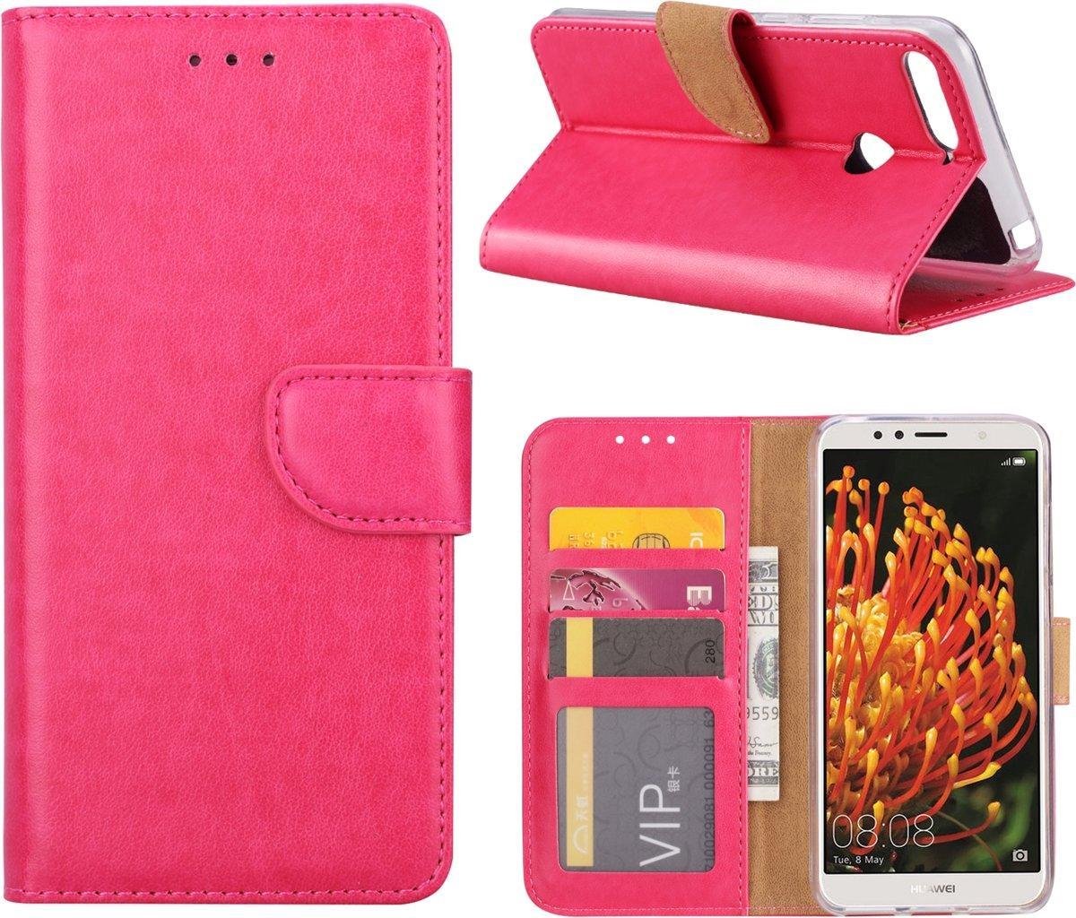Bookcase Geschikt voor: Huawei Y6 Pro 2017 - Bookcase Roze - portemonnee hoesje