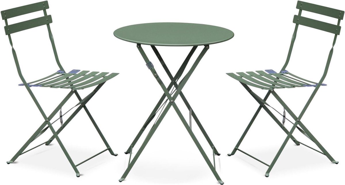 Bol.com sweeek - Bistrotuinset ronde metalen tafel met twee stoelen inklapbaar - emilia aanbieding