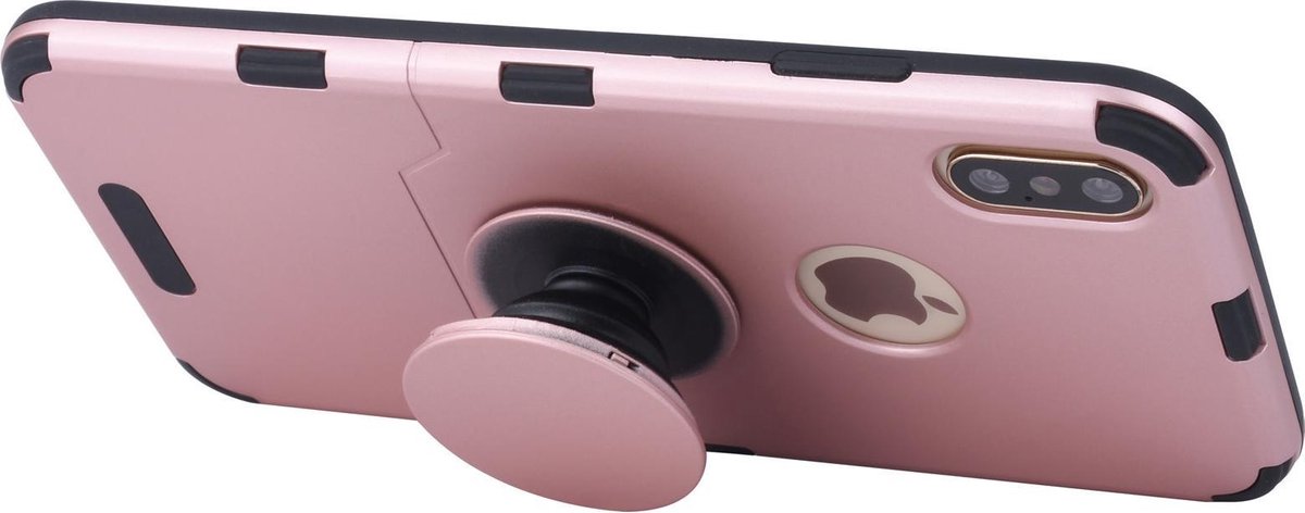 Apple iPhone Xs Max Blauw Backcover hoesje Soft Touch met pop out houder
