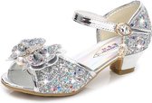Elsa prinsessen schoenen zilver glitter strikje maat 26 - binnenmaat 17 cm - bij Spaanse jurk verkleedkleding