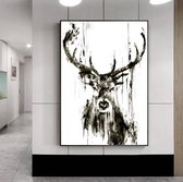 Allernieuwste Canvas Schilderij Abstract Edelhert - Kunst - Poster - Natuur - Dieren - 40 x 60 cm - Zwart Wit