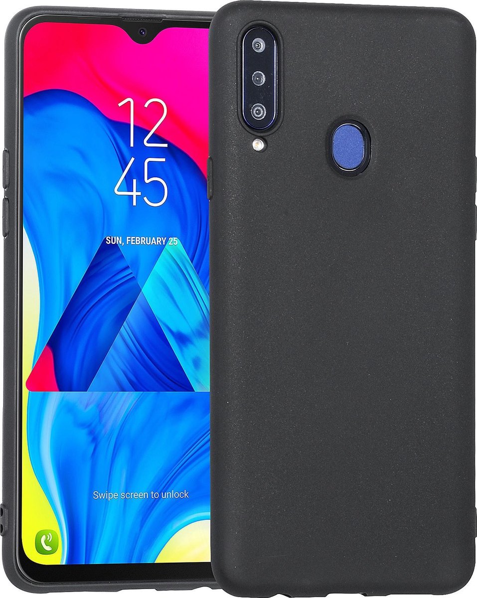 Hoes voor Samsung Galaxy A20S , Silicone case, mat zwart (G930F)