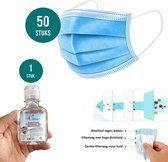 50 stuks 3-laags mondkapjes met 1 reinigende hygienische handgel van dr. Clinic | Niet-Medisch | Mond-en neusmaskers | Geschikt voor OV