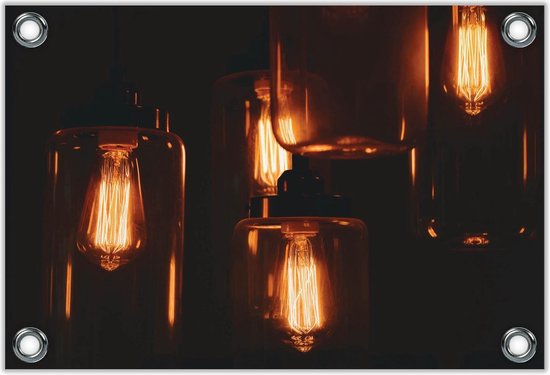 Tuinposter –Hangende Lampen in Glazen Potten– 40x30 Foto op Tuinposter (wanddecoratie voor buiten en binnen)