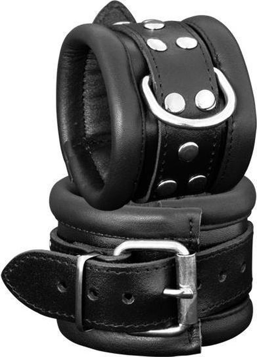 Leren handboeien 6.5 cm breed gevoerd -  zwart