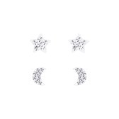 Joy|S - Zilveren ster en maan oorbellen set 2 paar kristal