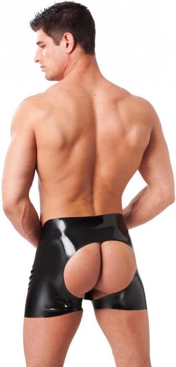 Latex Boxershort met open achterkant - zwart - maat XL