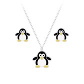 Joy|S - Zilveren pinguïn hanger met ketting en oorbellen set