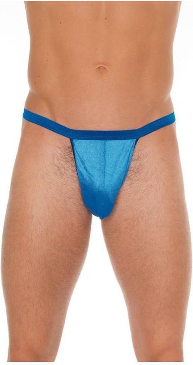 Amorable by Rimba - Erotische String - Blauwe G String voor Mannen - Heren Slip - Glanzend - One Size - Polyamide